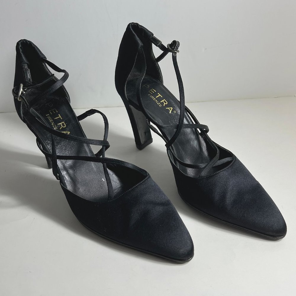 Petra black Satin evening women heels shoes. Made in Italy. New.